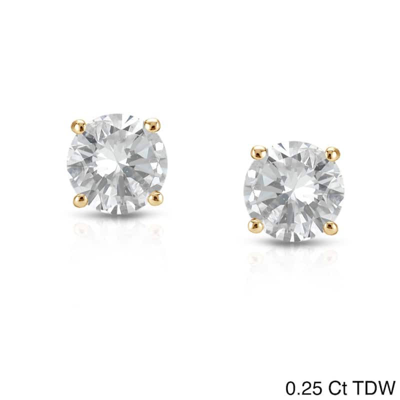 14K Yellow Gold 1/4ct to 1ct TDW Round Screw-Back Diamond Earrings by Auriya - 0.25ct