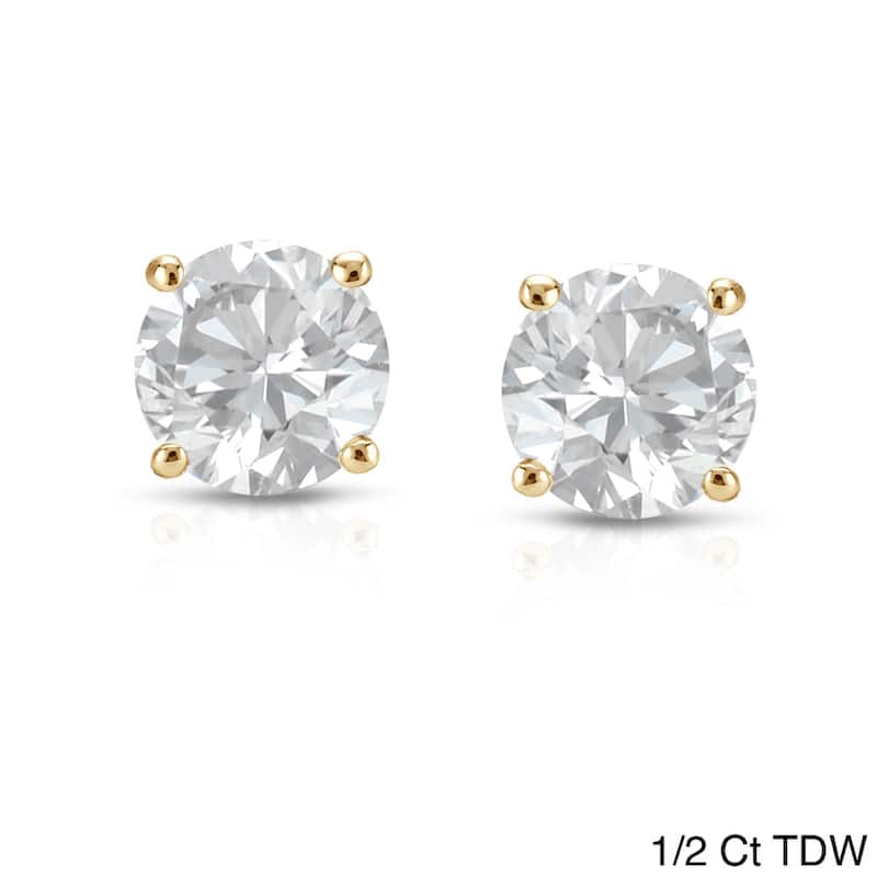 14K Yellow Gold 1/4ct to 1ct TDW Round Screw-Back Diamond Earrings by Auriya - 0.50ct