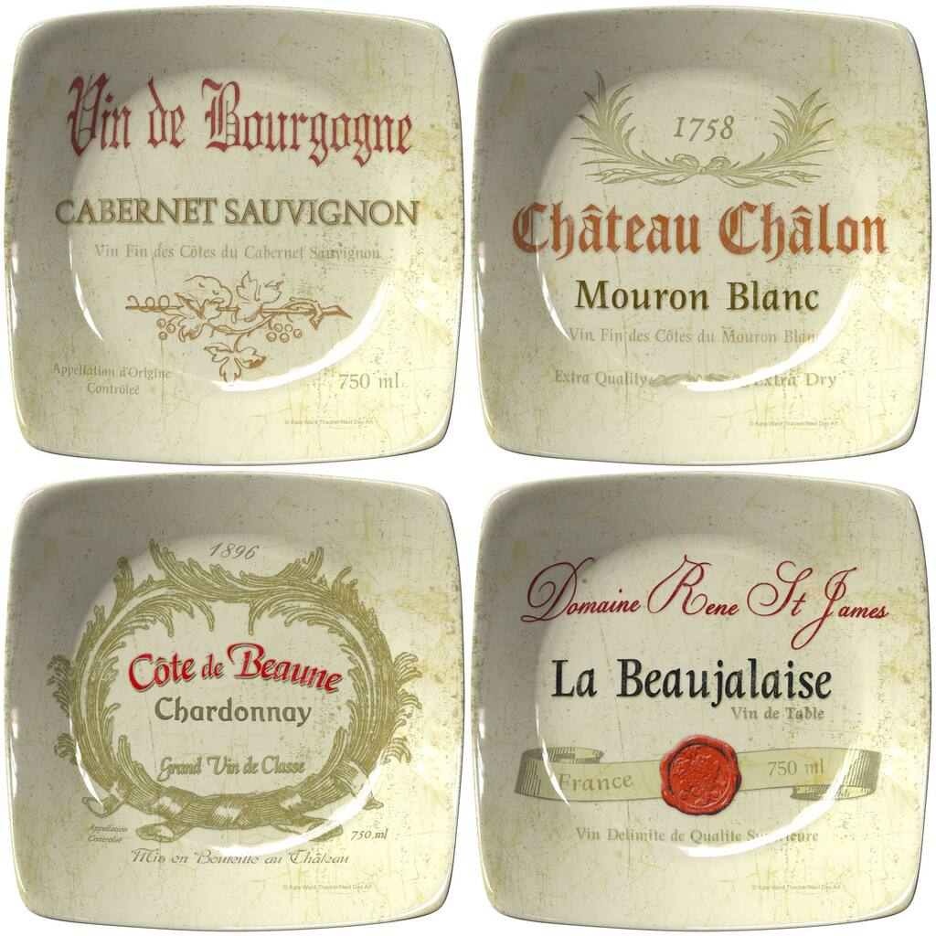 Wine Labels Collection Porcelain Appetizer Plates (Set of 4)