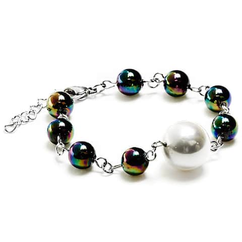 ELYA White Shell Pearl and Multicolor Glass Bead Stainless Steel Bracelet