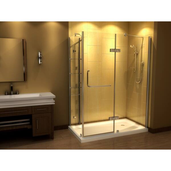 Aston 60 X 32 Inch Clear Glass Frameless Shower Enclosure With Acrylic Base