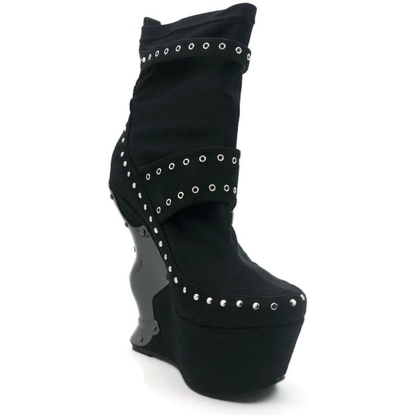 Hades Women's 'Blade' Black Suede Curved Wedge Ankle Boots Hades Booties