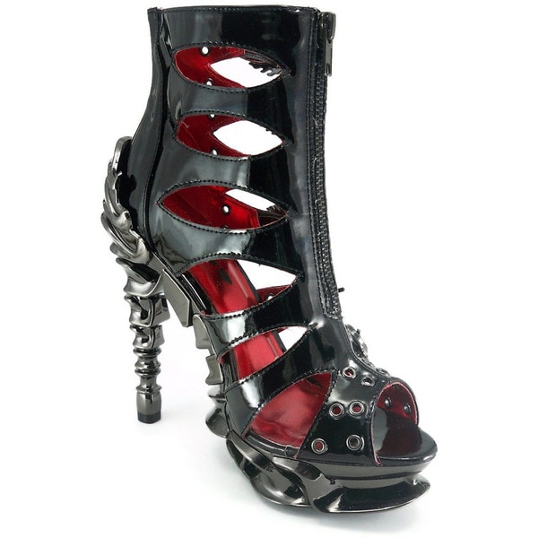 Hades 'Crimson' Black Leather Spine heel Caged Pumps Hades Booties