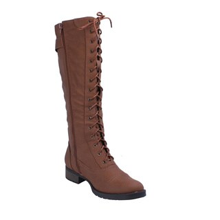 cognac knee high flat boots