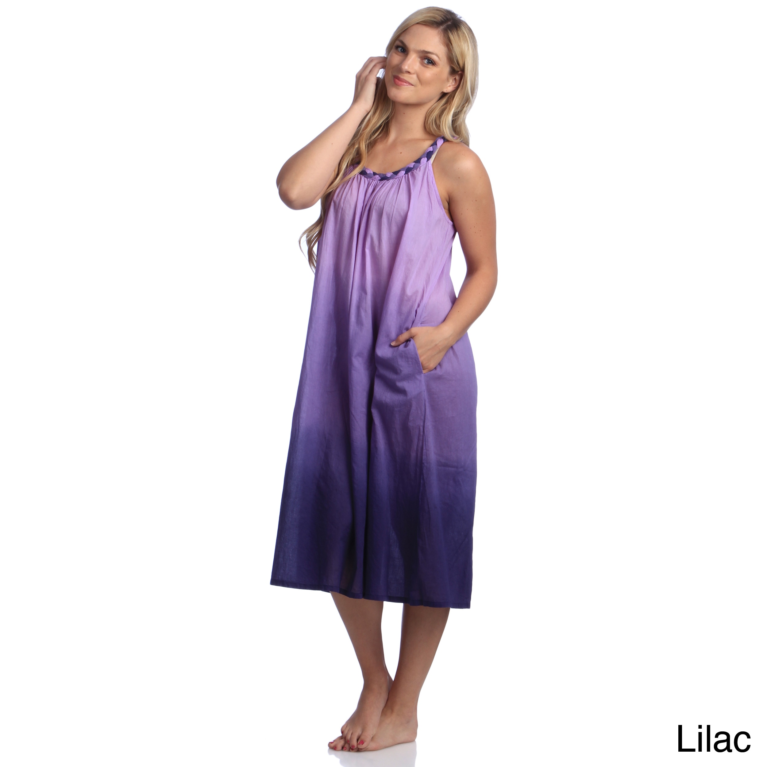 La Cera Womens Braided Strap Cotton Gown Purple Size S (4  6)