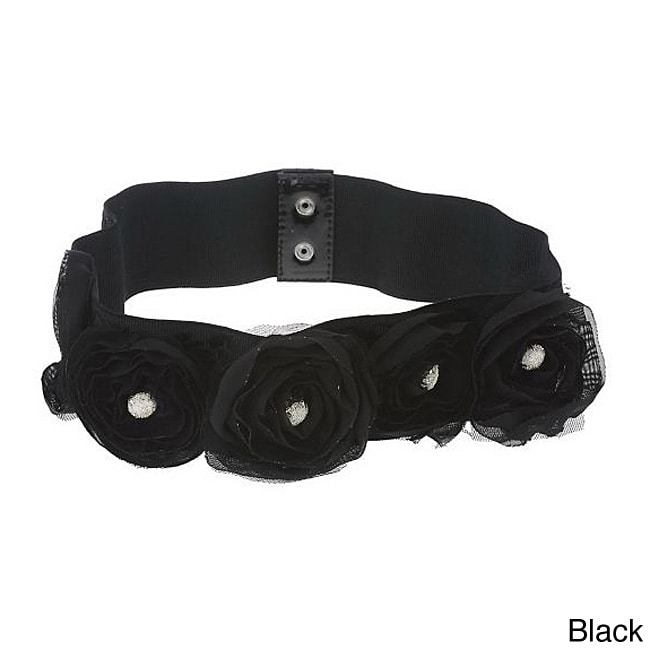 Tabeez Womens Rosette Embellished Stretch Belt