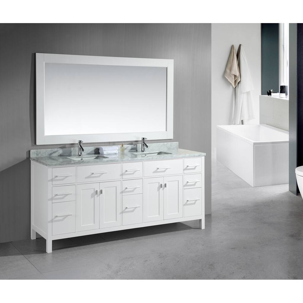 Design Element London 78-inch Double Sink White Vanity with White Carrera Marble Top