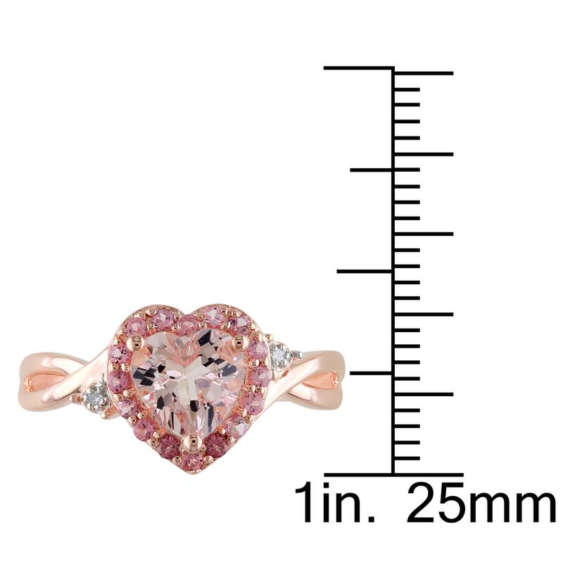 Miadora Rose Plated Silver Morganite, Tourmaline and Diamond Ring