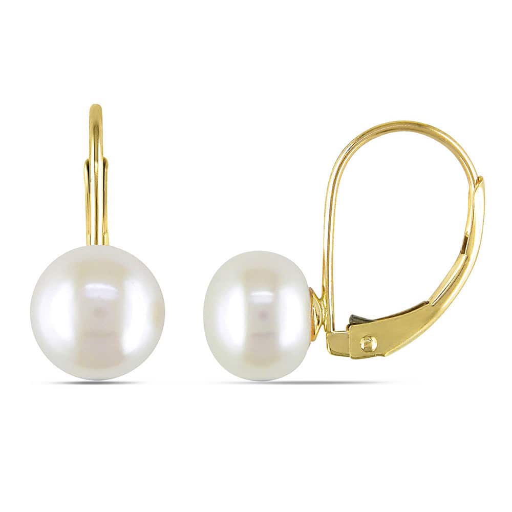 Miadora 10k Yellow Gold White Cultured Freshwater Pearl Earrings (7-7.5 mm)