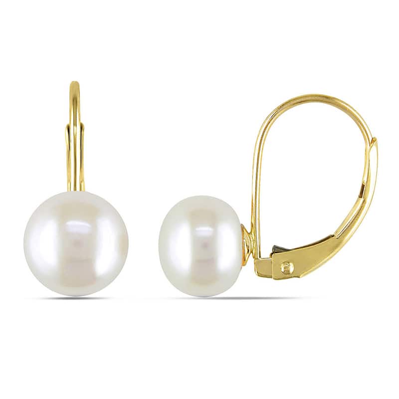 Miadora 10k Yellow Gold White Cultured Freshwater Pearl Earrings (7-7.5 mm)