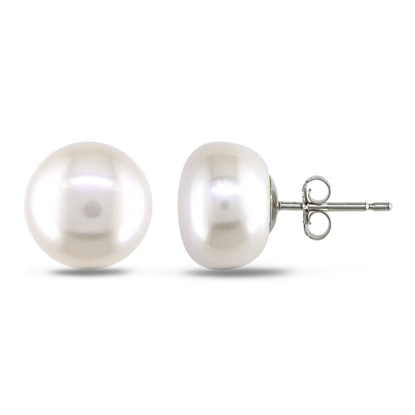 Miadora 14k White Gold White Cultured Freshwater Pearl Stud Earrings (10-10.5 mm)