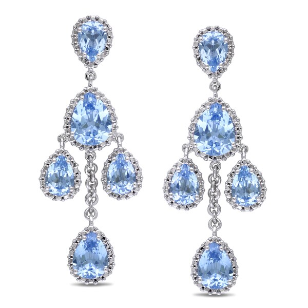 Miadora Sterling Silver Created Aquamarine Chandelier Earrings Miadora Sterling Silver Created Aquamarine Chandelier Earrings