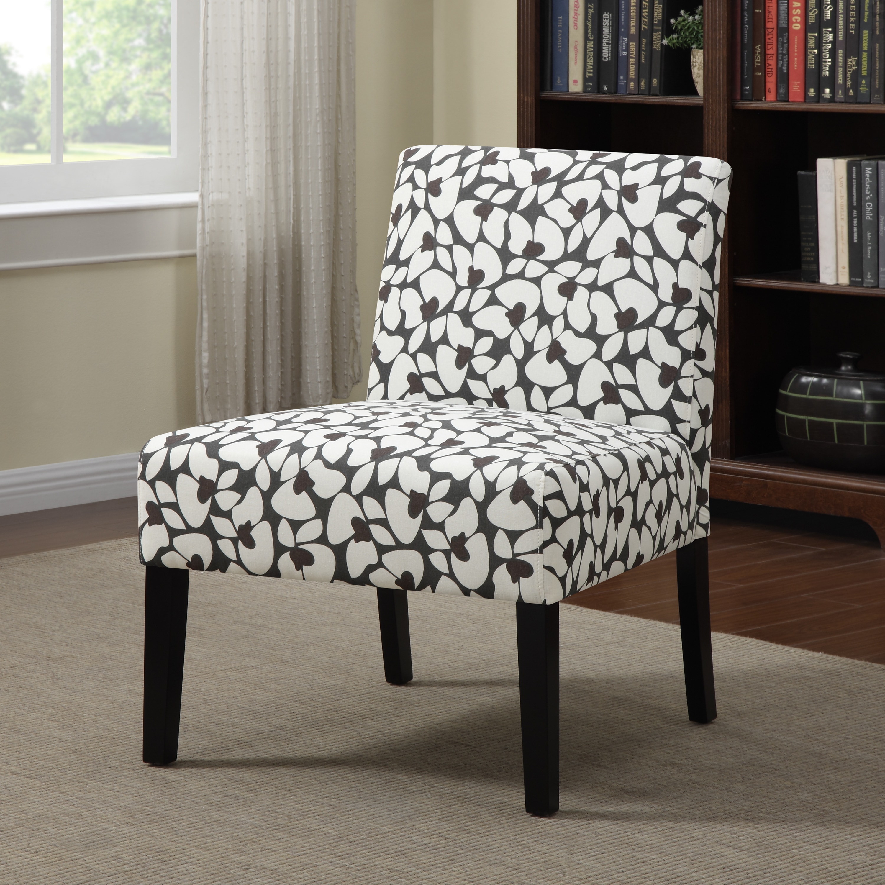 Portfolio Niles Charcoal Gray Modern Floral Armless Accent Chair