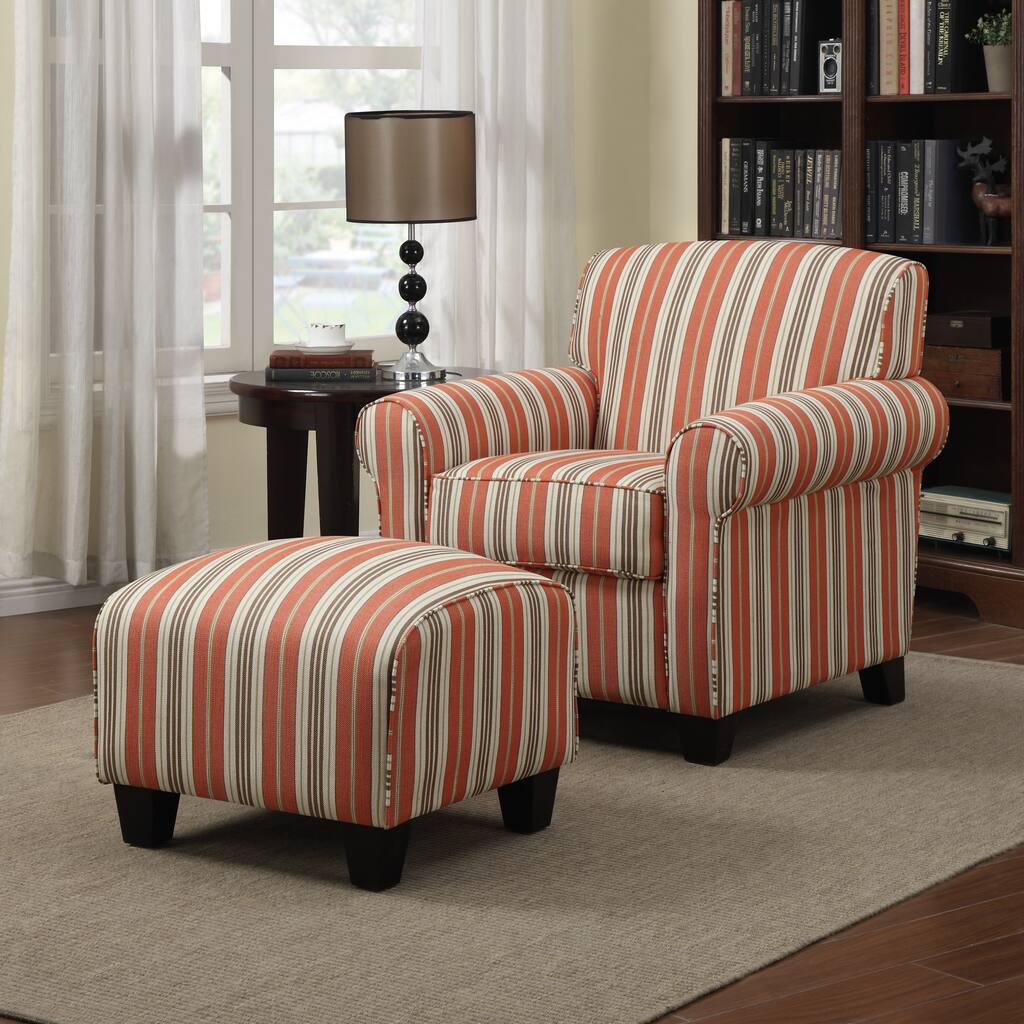 Portfolio Mira Red Stripe Arm Chair and Ottoman
