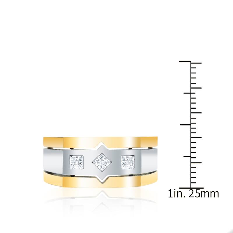 Men's 14k Two-Tone Gold 1/2ct. TW Satin Finish 3-Stone Diamond Wedding Band by Auriya