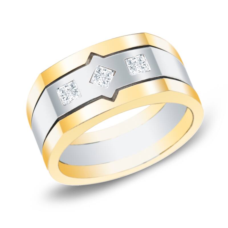 Men's 14k Two-Tone Gold 1/2ct. TW Satin Finish 3-Stone Diamond Wedding Band by Auriya - 8
