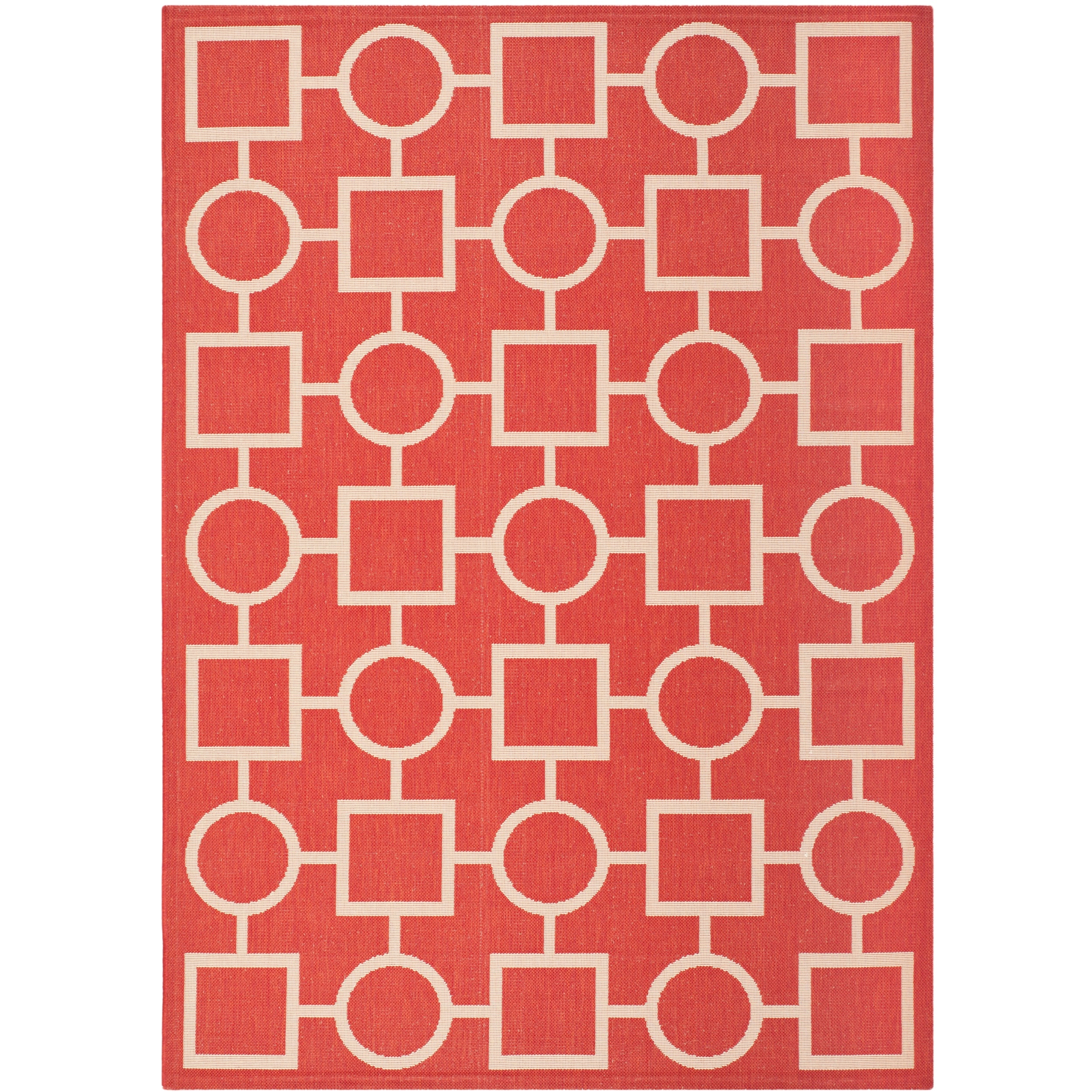 Safavieh Indoor/ Outdoor Courtyard Squares and circles Red/ Bone Rug (4 X 57)