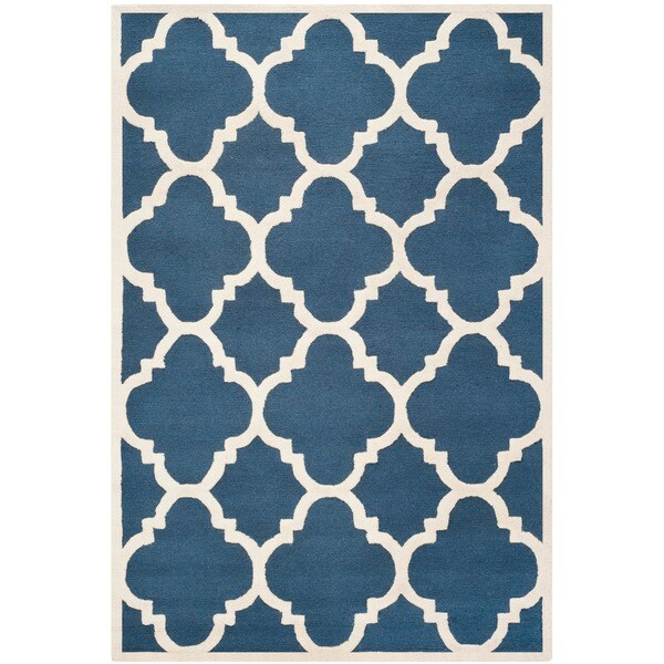 Safavieh Contemporary Handmade Moroccan Cambridge Navy/ Ivory Wool Rug - 10' x 14'