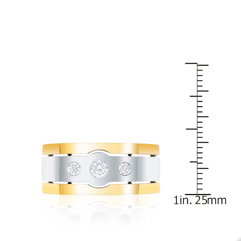 Men's 14k Two-Tone Gold 1/2ct. TW Satin Finish 3-Stone Diamond Wedding Band by Auriya