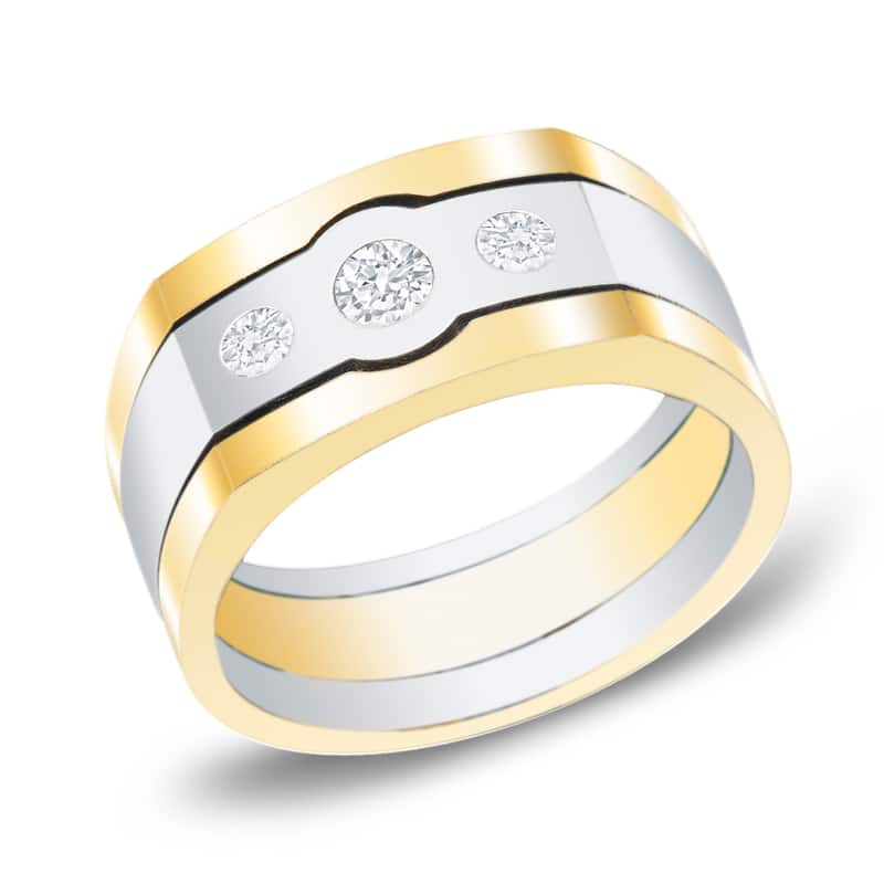Men's 14k Two-Tone Gold 1/2ct. TW Satin Finish 3-Stone Diamond Wedding Band by Auriya - 8