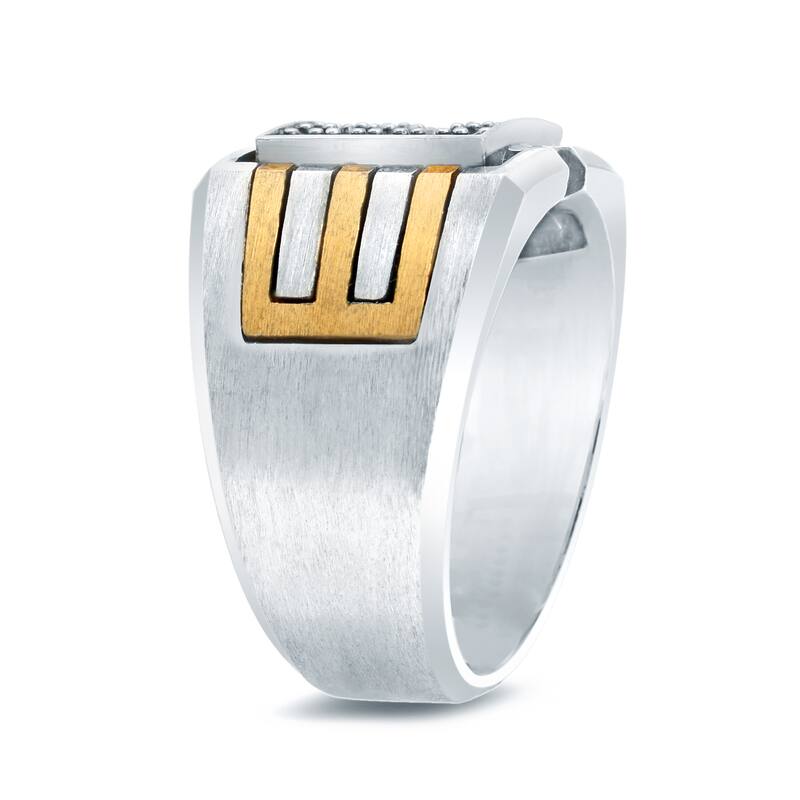 Auriya Men's 14k Gold 1/2ct TDW Satin Finish Diamond Bling Ring - Two-Tone