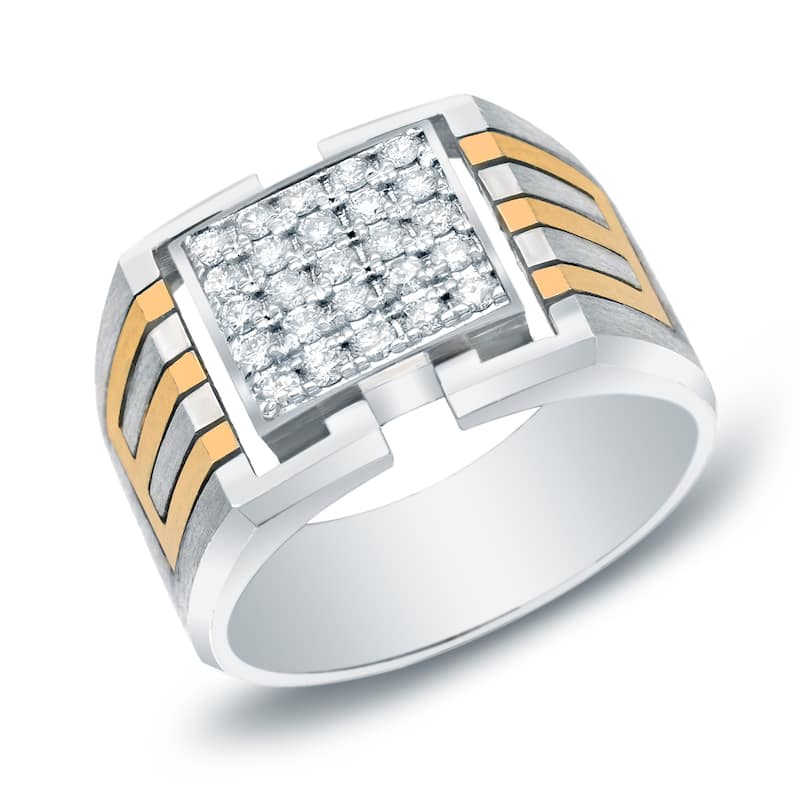 Auriya Men's 14k Gold 1/2ct TDW Satin Finish Diamond Bling Ring - Two-Tone - 8