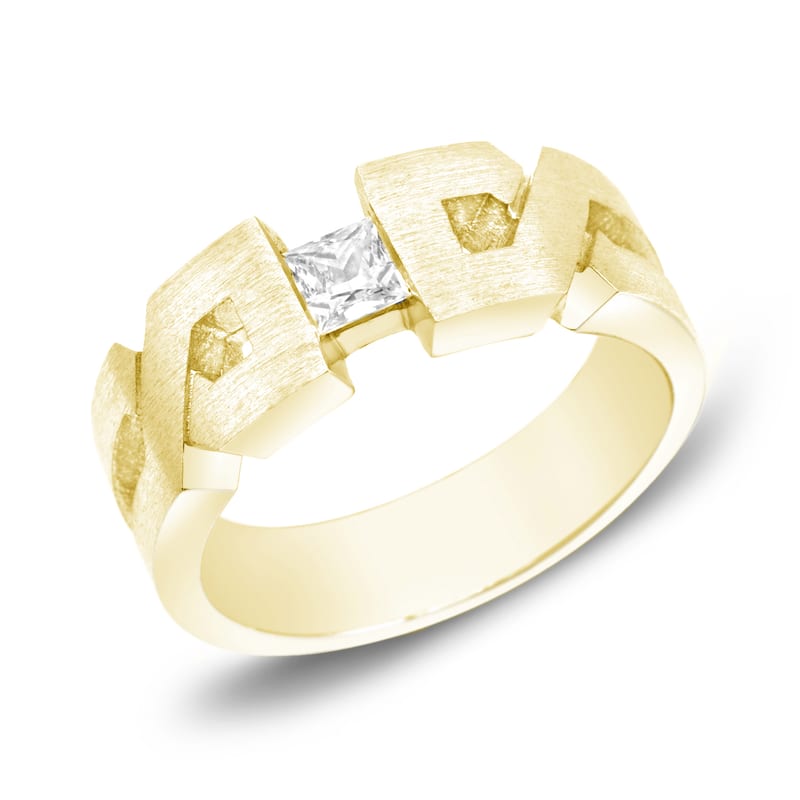 Men's 14k Gold 1/3ct TDW Satin X-Carved Diamond Wedding Band by Auriya - 8 - Yellow