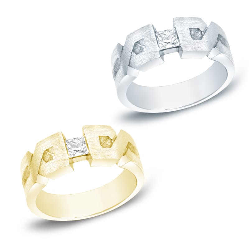 Men's 14k Gold 1/3ct TDW Satin X-Carved Diamond Wedding Band by Auriya