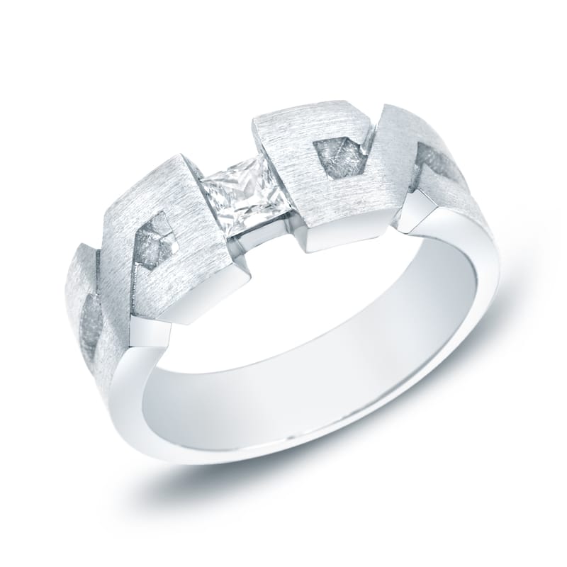 Men's 14k Gold 1/3ct TDW Satin X-Carved Diamond Wedding Band by Auriya - 8 - White