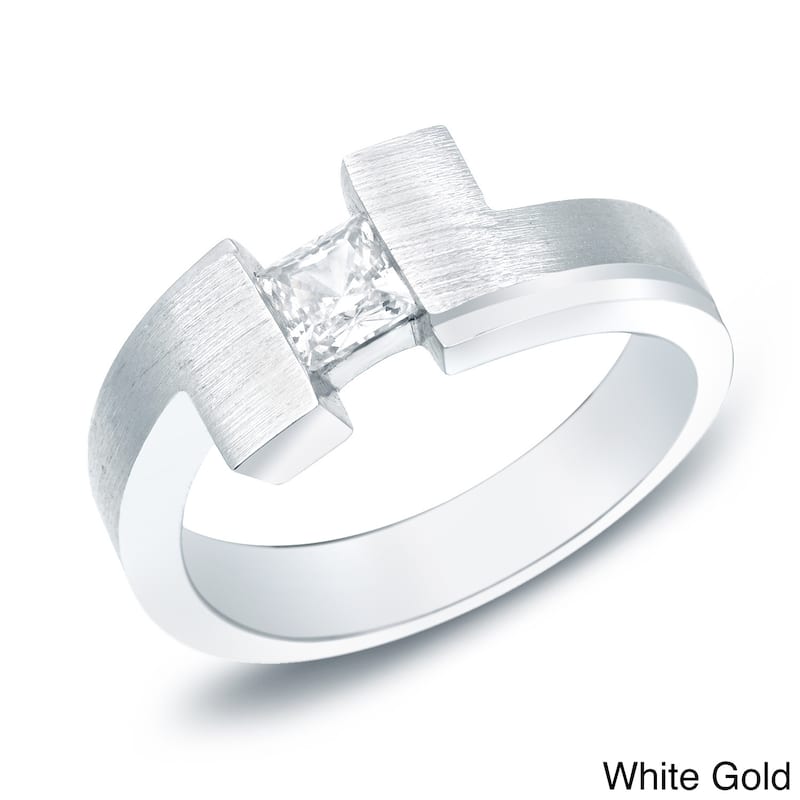 Men's 14k Gold 1/2ct TDW Satin Geometric Diamond Wedding Band by Auriya - 8 - White