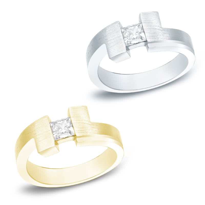 Men's 14k Gold 1/2ct TDW Satin Geometric Diamond Wedding Band by Auriya