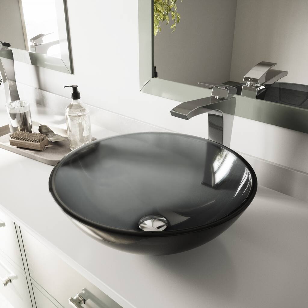 VIGO Sheer Black Glass Vessel Bathroom Sink