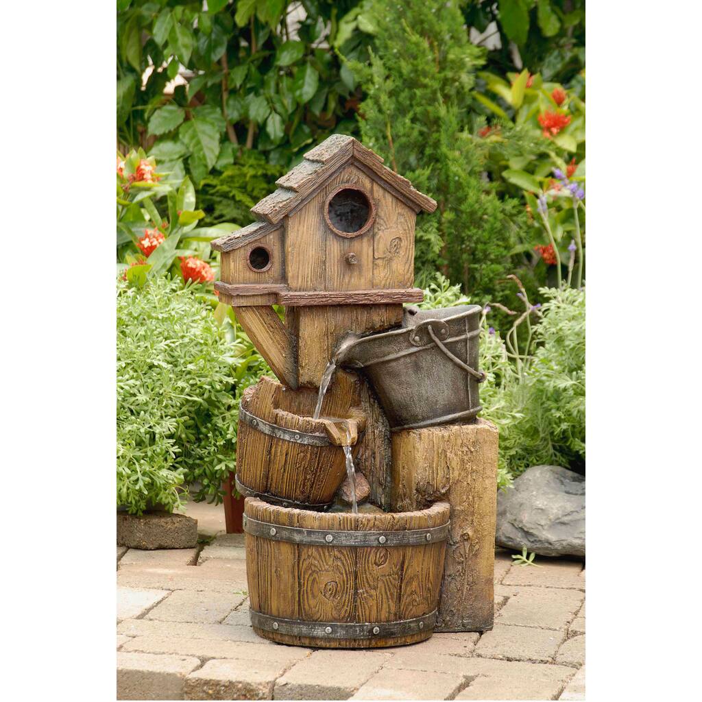 Rustic Bird House Outdoor Water Fountain