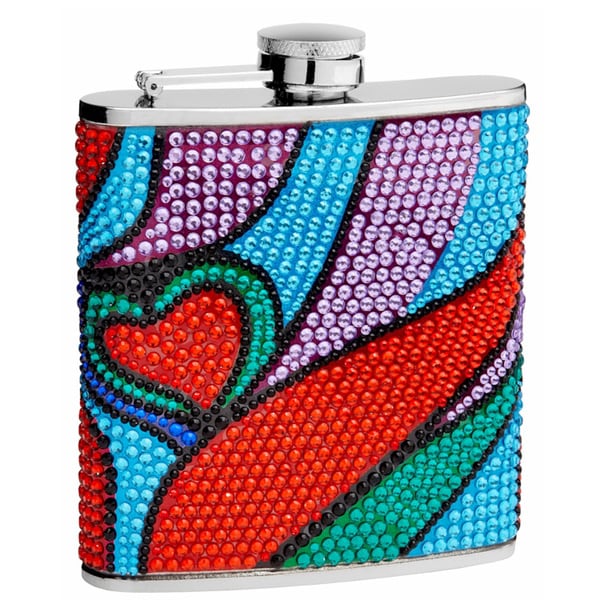 Ounce Rhinestone Heart Pattern Hip Flask