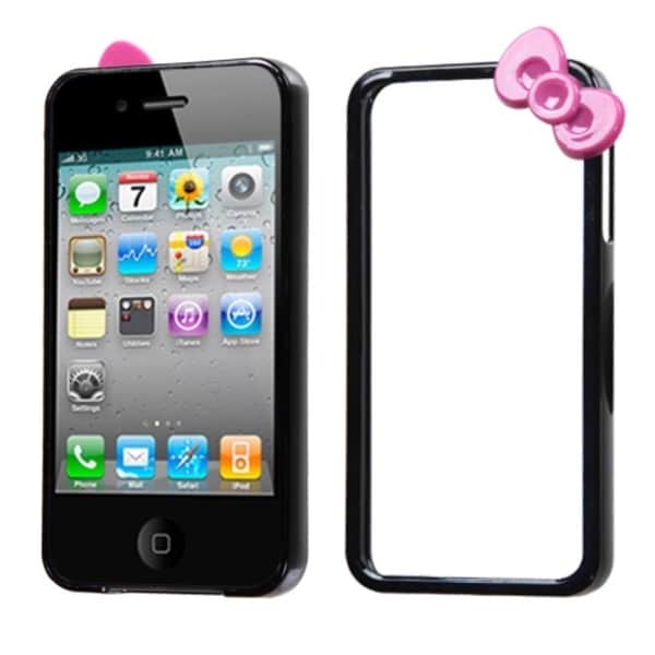 INSTEN Black/ Hot Pink/ Bow MyBumper for Apple iPhone 4S/ 4