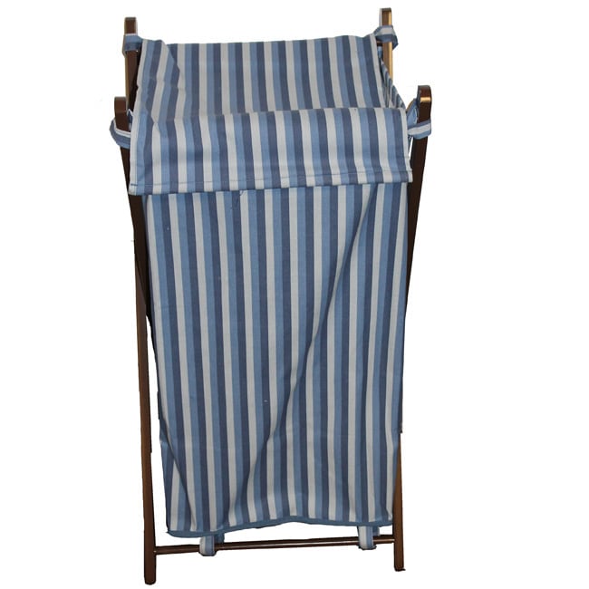 Blue Stripe Wooden X frame Hamper