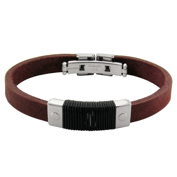 Stainless Steel Brown Leather Gents Bracelet Men's Bracelets