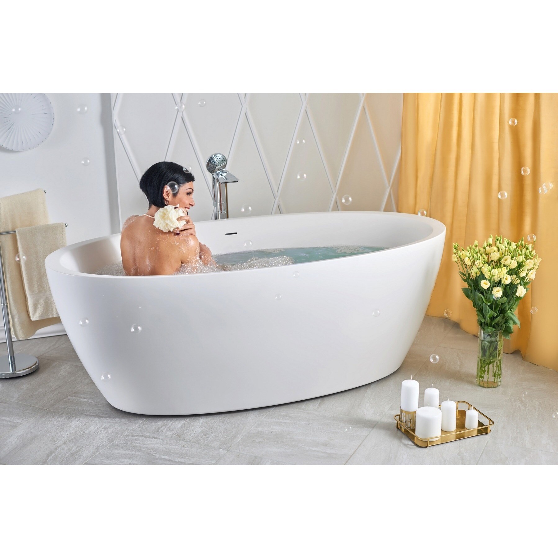 Aquatica Coletta™ Distant Blue-Wht Freestanding Solid Surface Bathtub