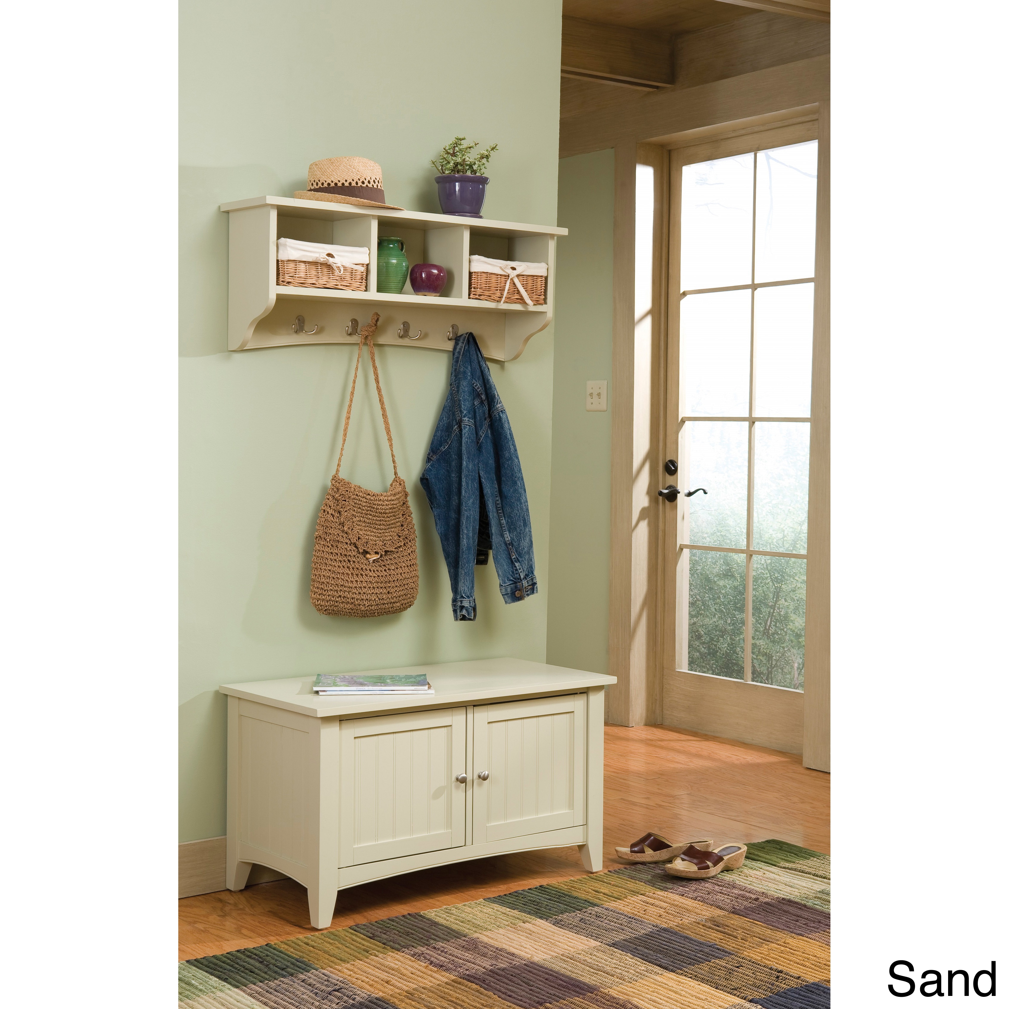 Entryway Bench and Storage Shelf with Hooks