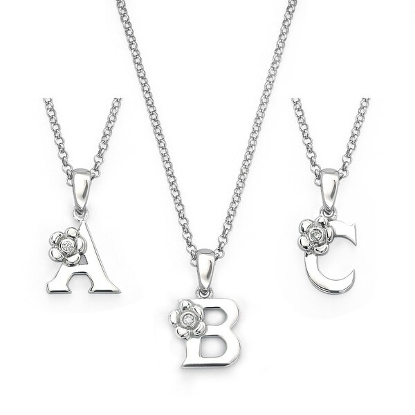 Little Diva Diamonds Girl's 925 Sterling Silver .01ct TDW Diamond Accent Initial Pendant w/ Chain