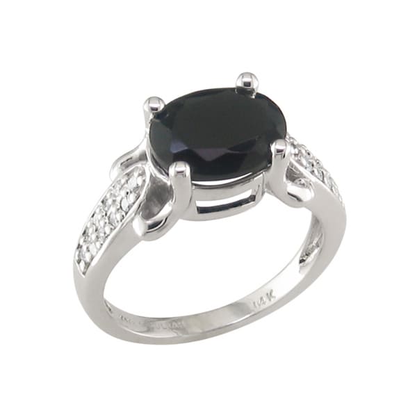 14k White Gold Black Onyx and 1/5ct TDW Diamond Ring (H, I1) Gemstone Rings