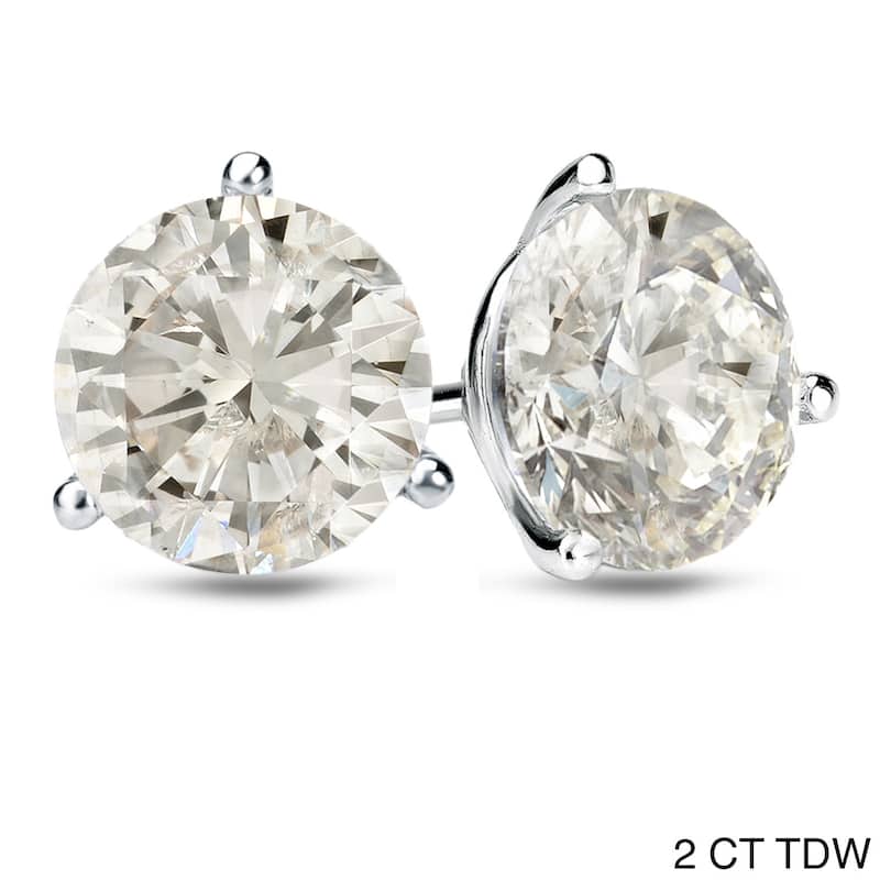 Platinum 1 CT to 2 CT TDW Certified Round Diamond Stud Earrings by Auriya (J-K, I1-I2) - 2.00ct