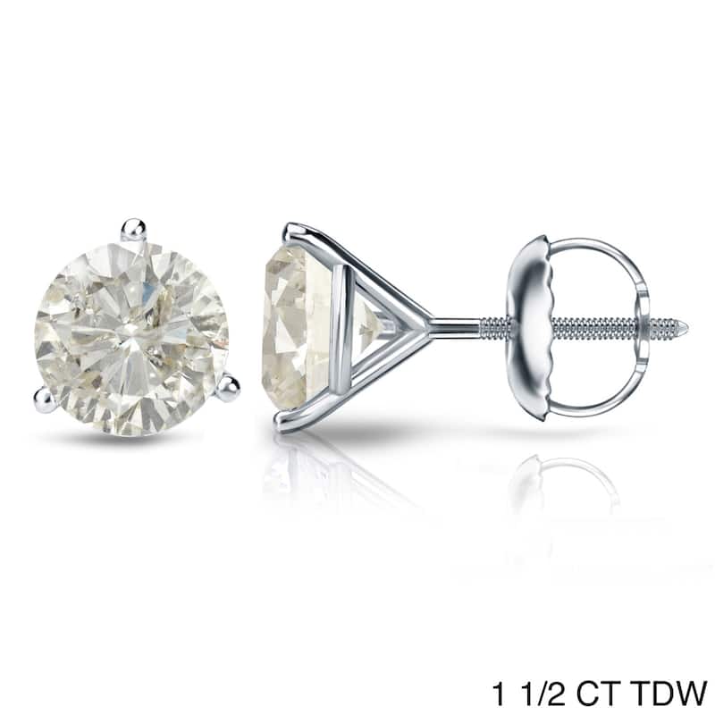 Platinum 1 CT to 2 CT TDW Certified Round Diamond Stud Earrings by Auriya (J-K, I1-I2) - 1.50ct