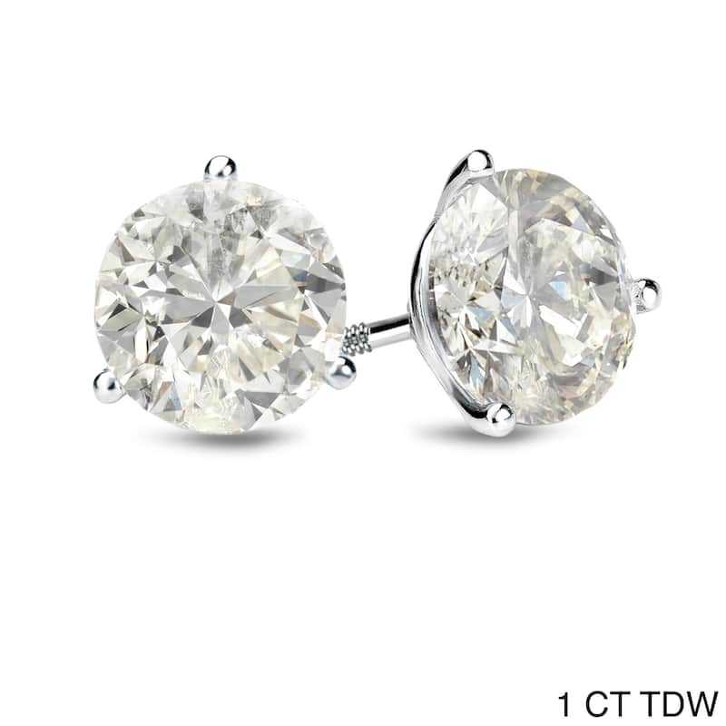 Platinum 1 CT to 2 CT TDW Certified Round Diamond Stud Earrings by Auriya (J-K, I1-I2) - 1.00ct