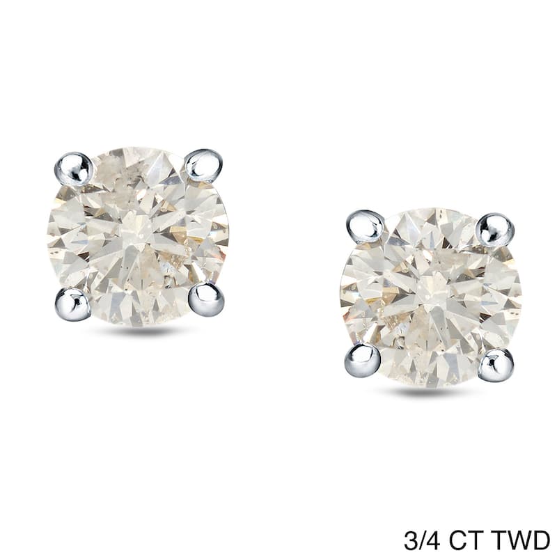 Platinum 1/4 Ct to 3/4 Ct TDW Round Diamond Stud Earrings by Auriya (J-K, I1-I2) - 0.75ct