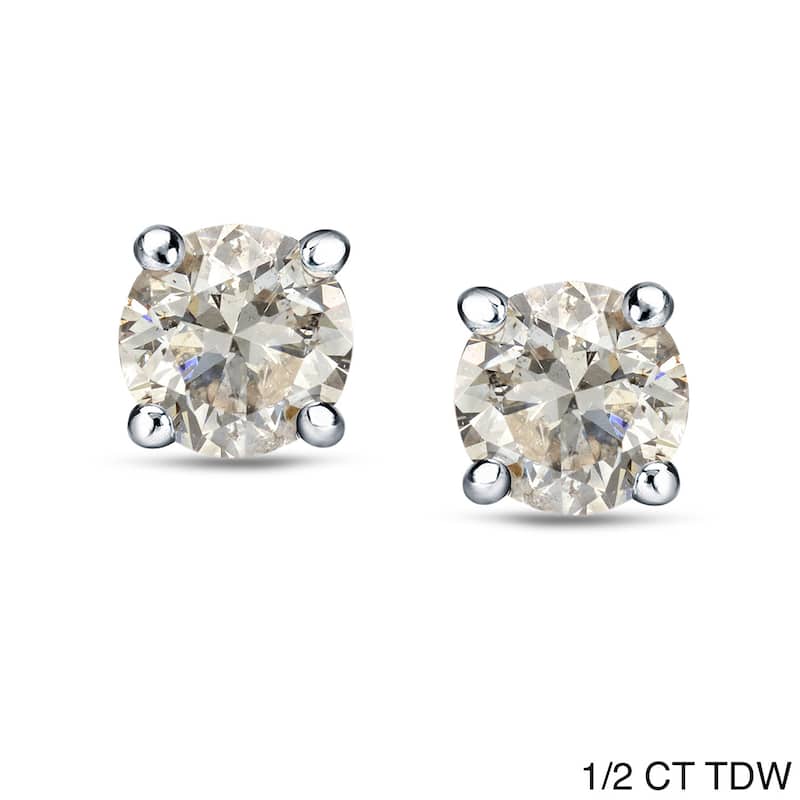 Platinum 1/4 Ct to 3/4 Ct TDW Round Diamond Stud Earrings by Auriya (J-K, I1-I2) - 0.50ct