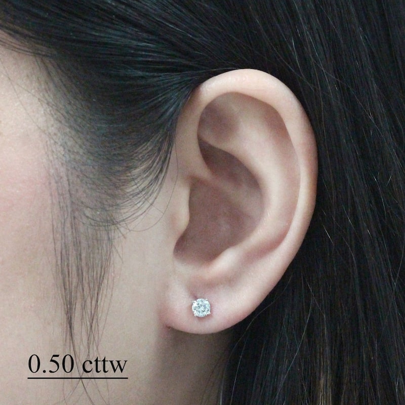 Platinum 1/4 Ct to 3/4 Ct TDW Round Diamond Stud Earrings by Auriya (J-K, I1-I2)