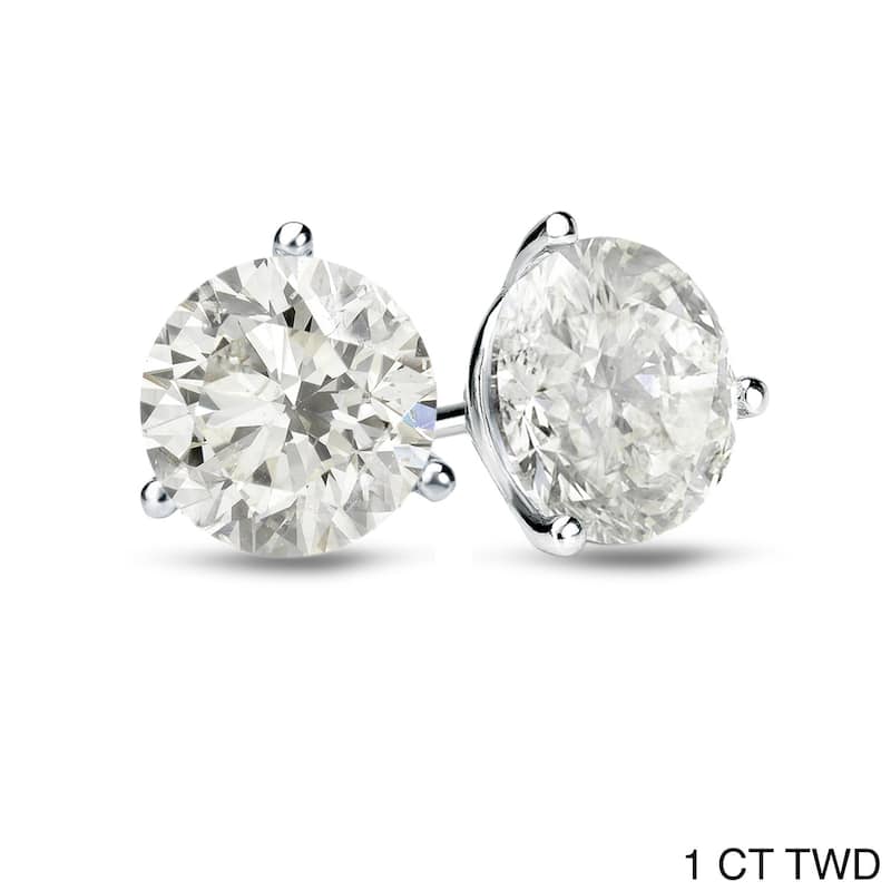 Auriya Platinum 1 to 2 carat TW 3-Prong Martini Round Diamond Stud Earrings Certified - H-I, SI1-SI2 - 1.00ct