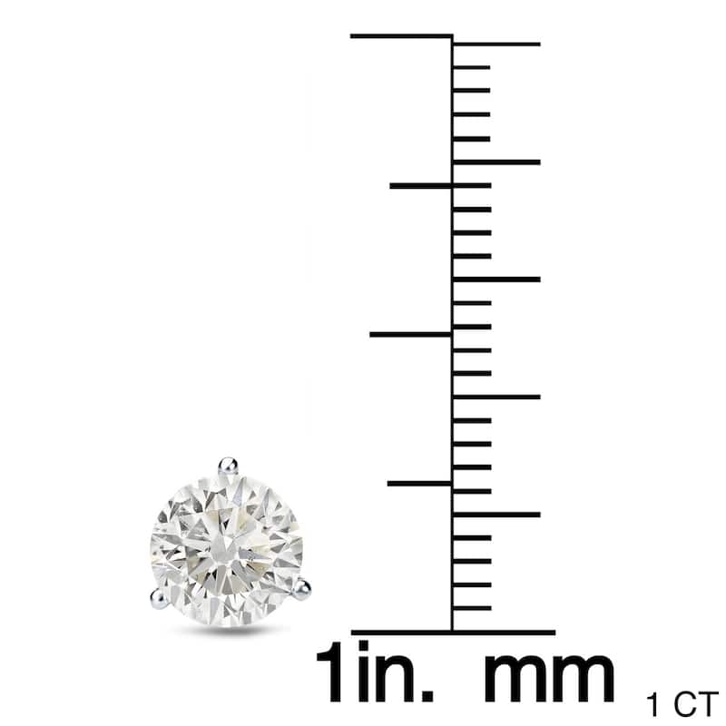Auriya Platinum 1 to 2 carat TW 3-Prong Martini Round Diamond Stud Earrings Certified - H-I, SI1-SI2