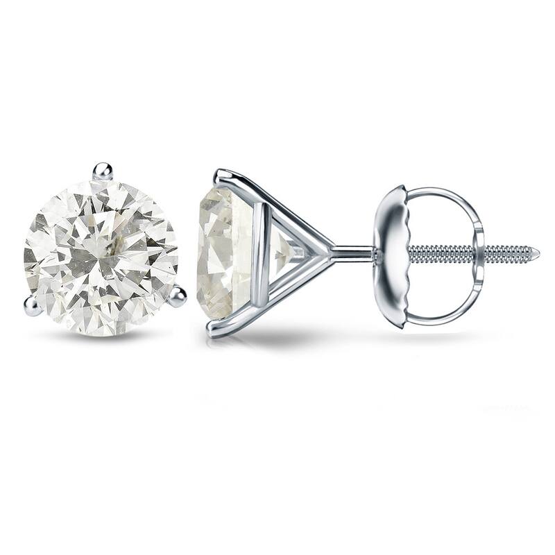 Auriya Platinum 1 to 2 carat TW 3-Prong Martini Round Diamond Stud Earrings Certified - H-I, SI1-SI2